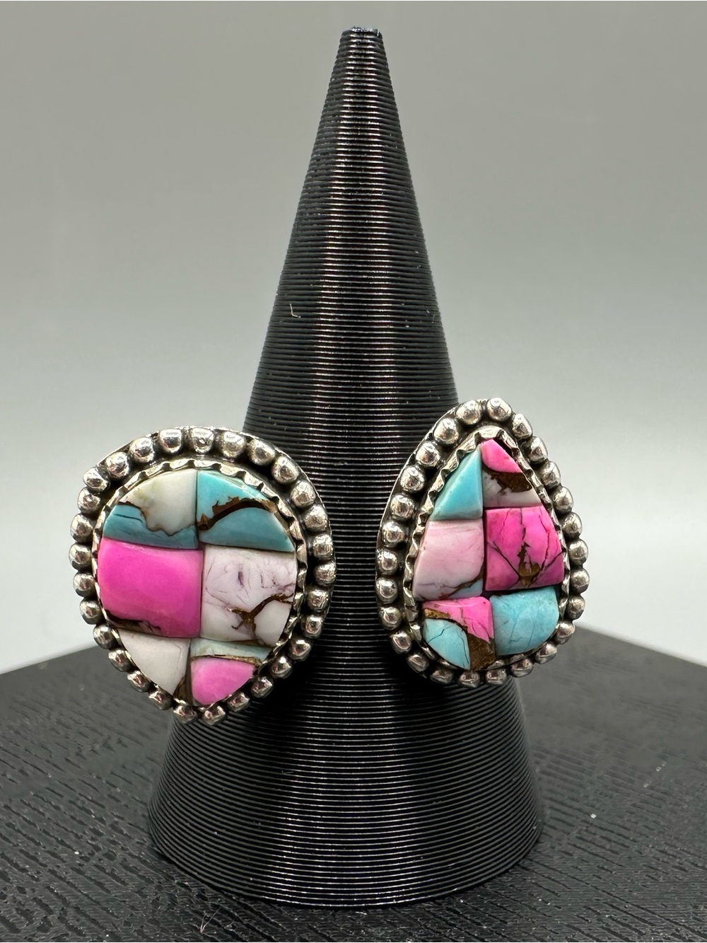 Cotton Candy Turquoise Cobblestone Sterling Silver 925 Bypass Floater Ring